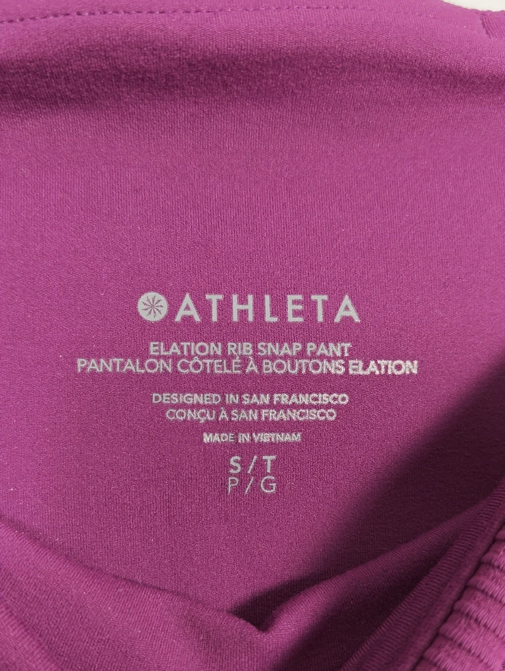 ATHLETA Elation Ultra High Rise Rib Snap Straight Leg Pant in Purple Size Small